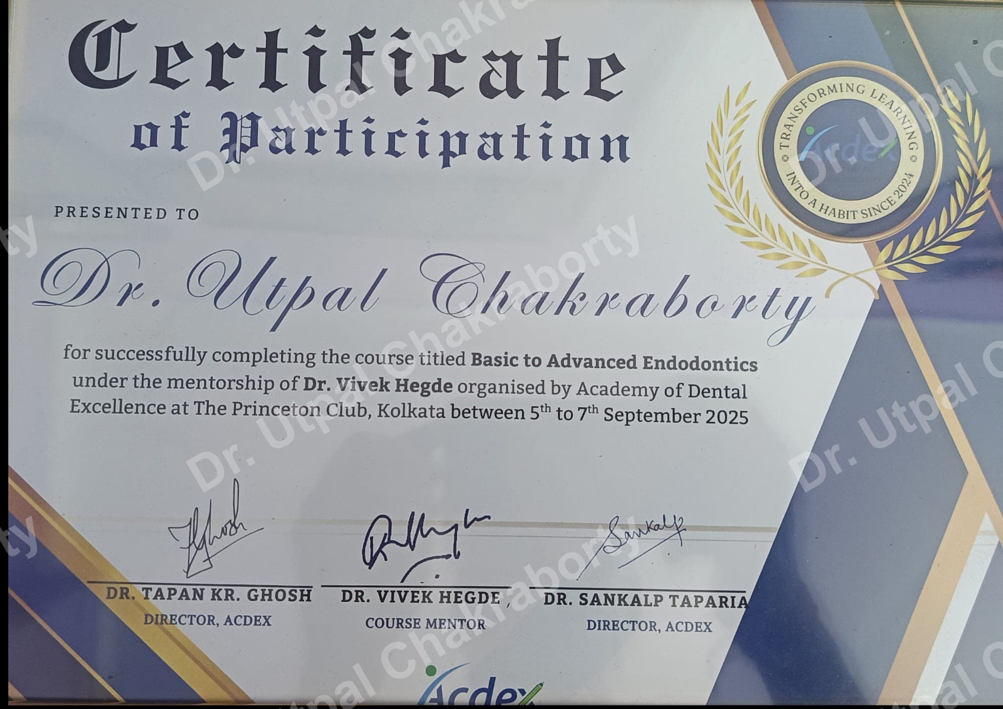 Dr. Utpal Chakraborty — Certificate 15