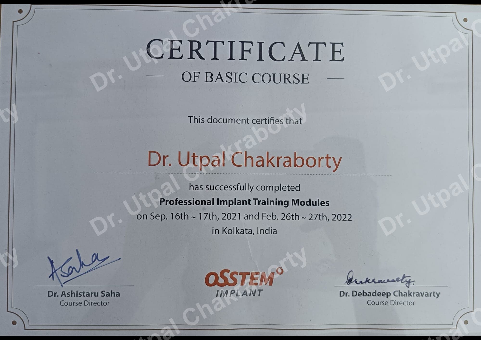 Dr. Utpal Chakraborty — Certificate 16
